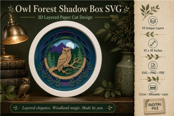 Download Owl Forest Shadow Box SVG 3D Paper Cut - For Collection