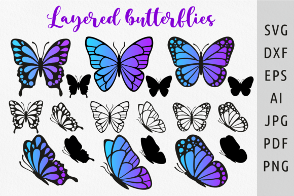 Download Layered Butterfly Silhouette Svg for Cut - For Collection